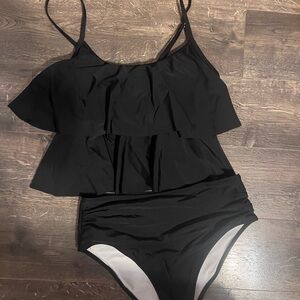 Black Ruffle Tankini Bikini Set - 2-Piece Women Swimwear